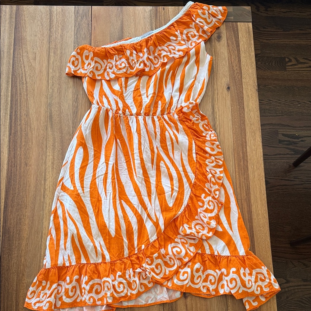 One Shoulder Koko + Mason Orange and White Dress
